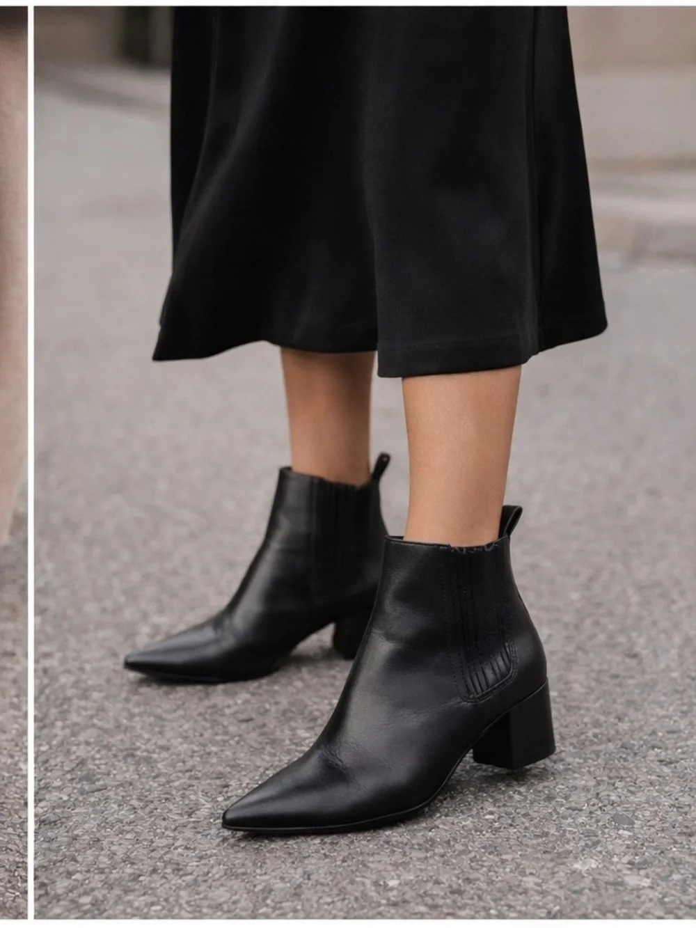 Zara Black Ankle Boots Pointed Toe Block Heel Chelsea Style Size 38 - Picture 3 of 15
